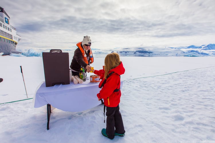Antarctica with Kids: Hot chocolate on the fjord