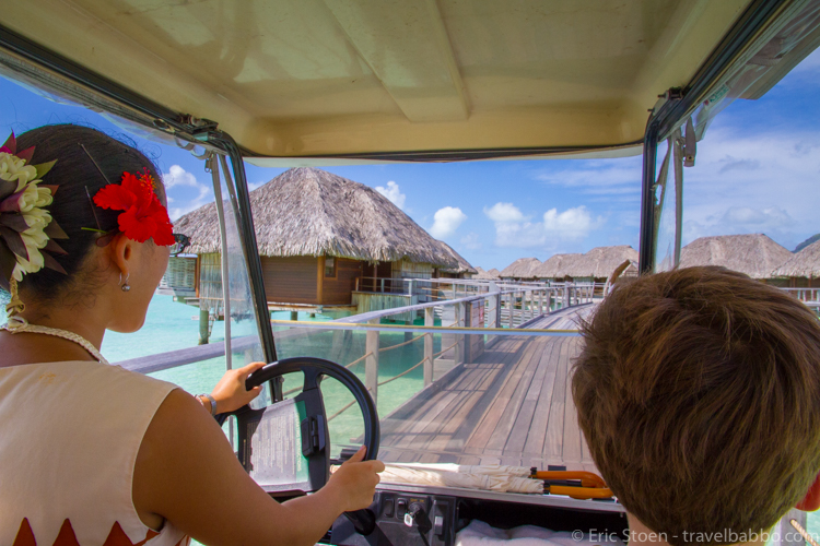 Bora Bora with kids - A golf cart ride to our bungalow