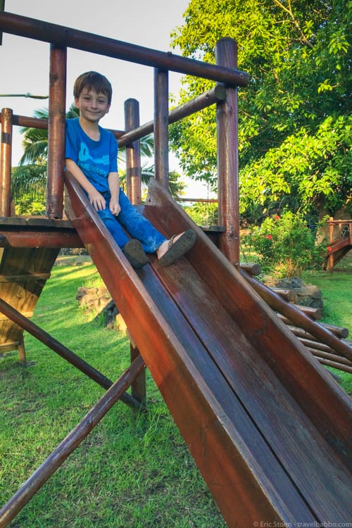 Easter Island with Kids: Wooden slides on wooden playgrounds
