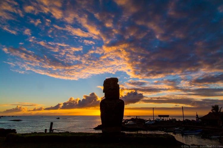 Easter Island with Kids: A Moai at Sunset