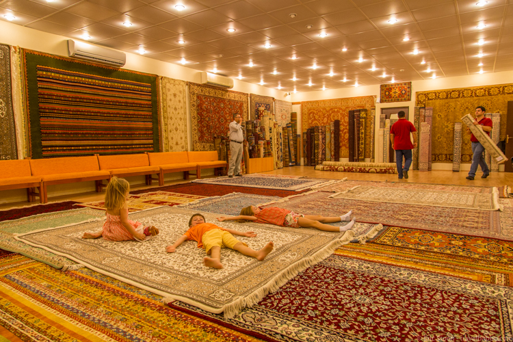 Things to do in Europe with kids - Having fun with carpets in Turkey