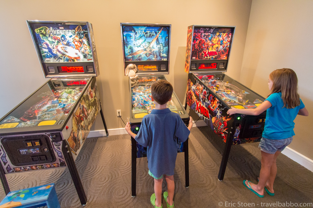 Kid-friendly hotels - Playing complimentary pinball at the Four Seasons Orlando Resort. 