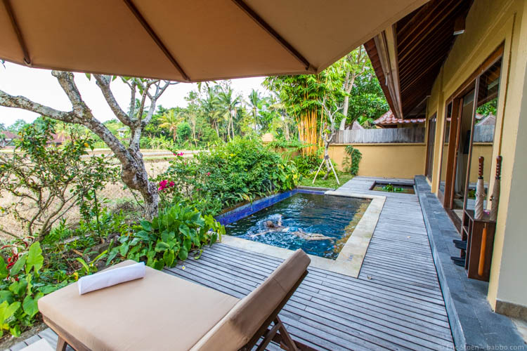 Bali with kids - Our villa and pool at Komaneka at Monkey Forest