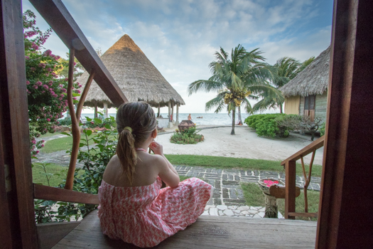 Belize with Kids - Turtle Inn - Enjoying chocolate chip cookies on the steps of our cabana