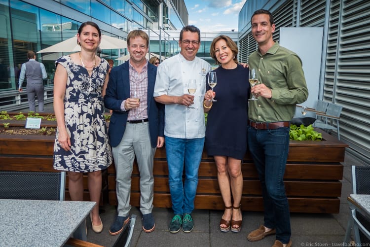 Things to Do in Montreal - At Toqué's rooftop garden. From left: Christine Lamarche (co-owner of Toqué), me, Chef Normand Laprise, and Ellen Asmodeo-Giglio and Joe Diaz from AFAR