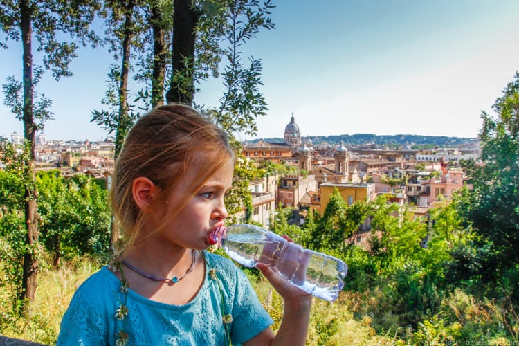 Truth about Family Travel - Staying hydrated on a hot day in Rome
