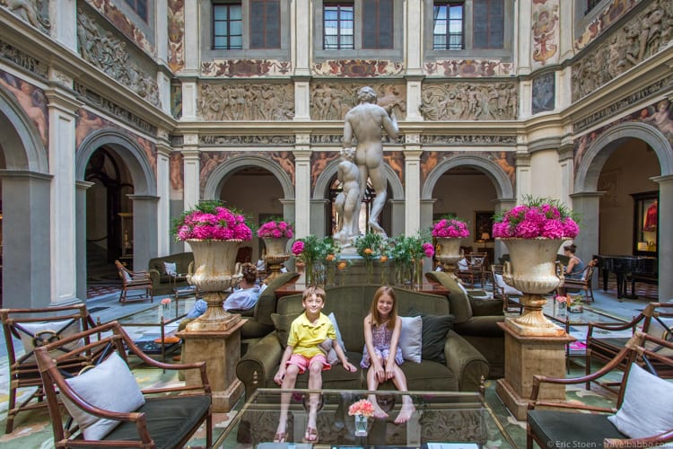 Truth about family travel - The two other kids in the lobby of the Four Seasons Florence