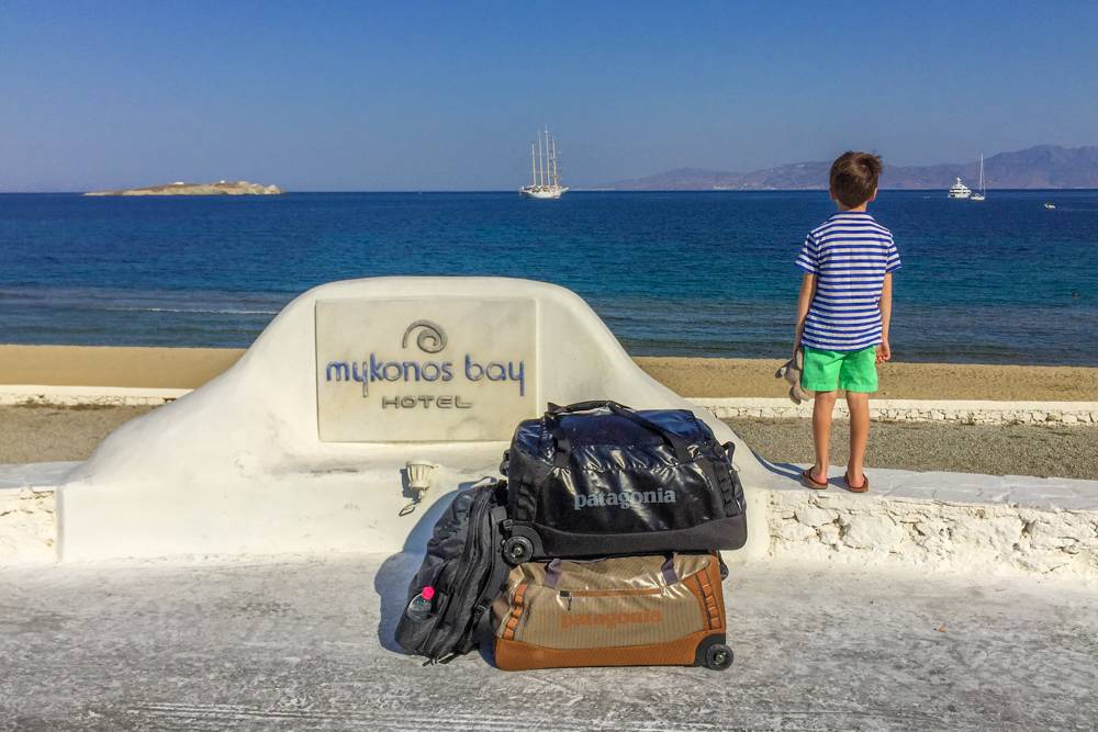 Best of Travel 2015: Our Patagonia duffels outside the Mykonos Bay Hotel on Mykonos.
