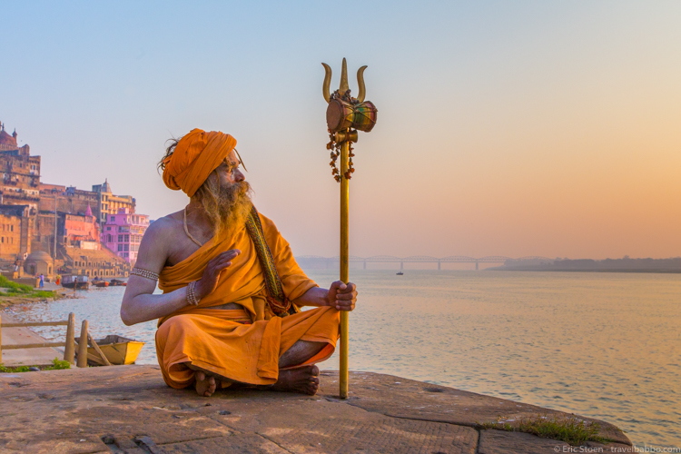 Places to visit in India - A Sadhu at sunrise in Varanasi 