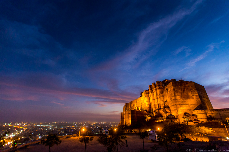 Places to visit in India - Jodhpur: The Mehrangarh Fort at night