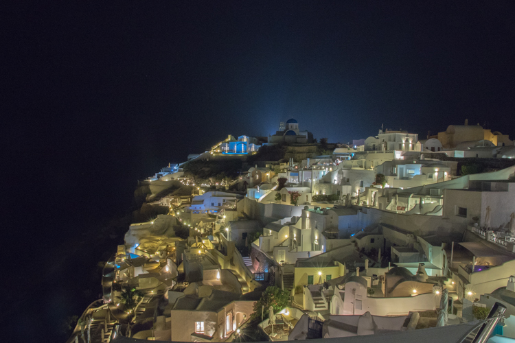 The night view of Oia, Santorini from our hotel