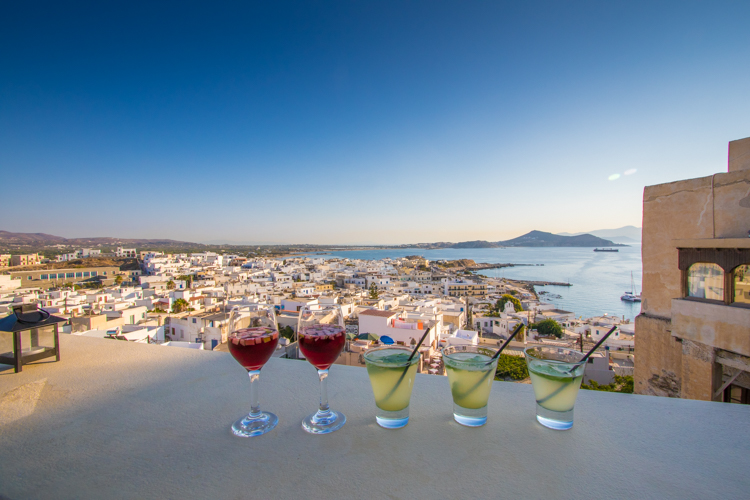 Sunset drinks with a view at our favorite cafe on Naxos. 