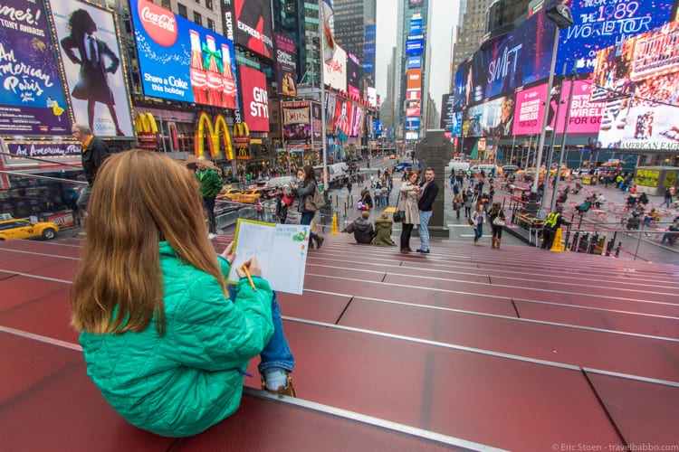 New York Weekend Getaway - Sketching in Times Square in the Westin travel journal