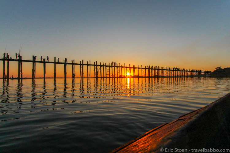 Places to visit in Myanmar: The U Bien Bridge at sunset. 
