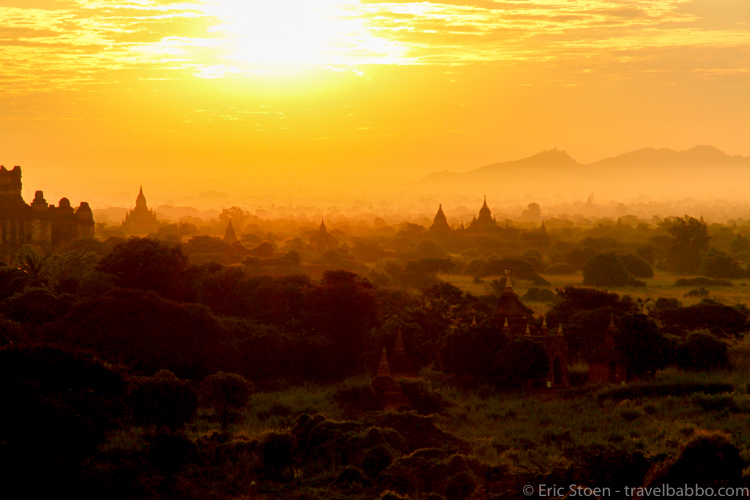 Places to go in Myanmar: Bagan. Sunrise from atop Shwesandaw Pagoda