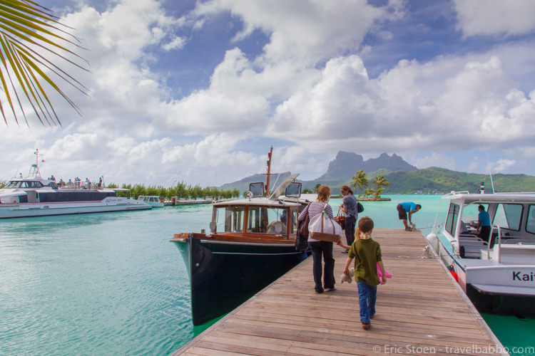 Bora Bora with Kids - At the airport in Bora Bora, boarding our boat to the hotel