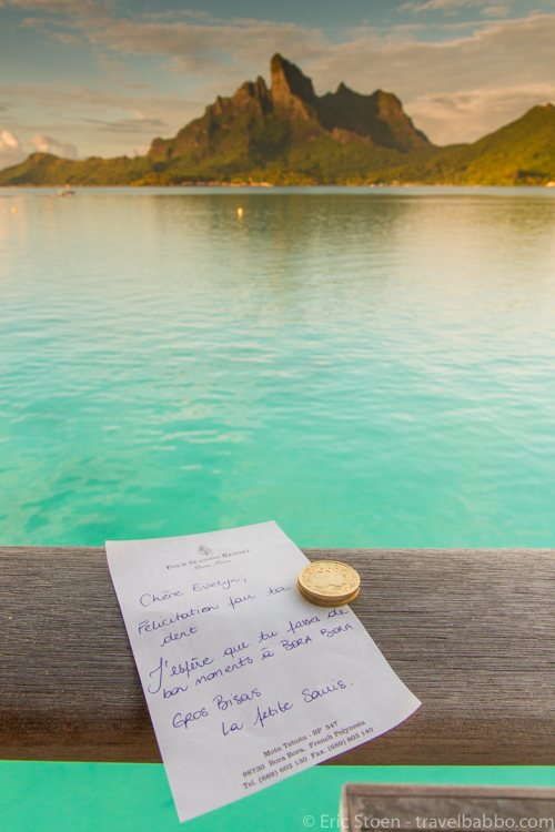 Bora Bora vs Palawan - The note that the petite souris left my daughter at the Four Seasons Bora Bora