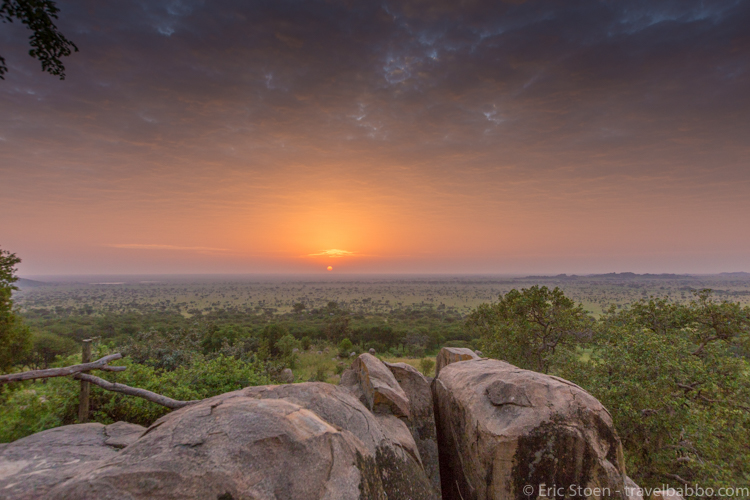 Africa family safari - Sunrise overlooking the Serengeti from the Serengeti Pioneer Camp. 