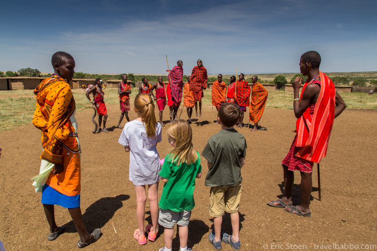 Africa Safari with Kids - At the Maasai village near the Little Mara Bush Camp in the Maasai Mara
