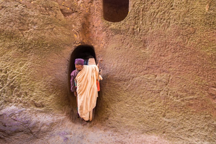 Ethiopia travel: A pilgrim walking from church to church in Lalibela