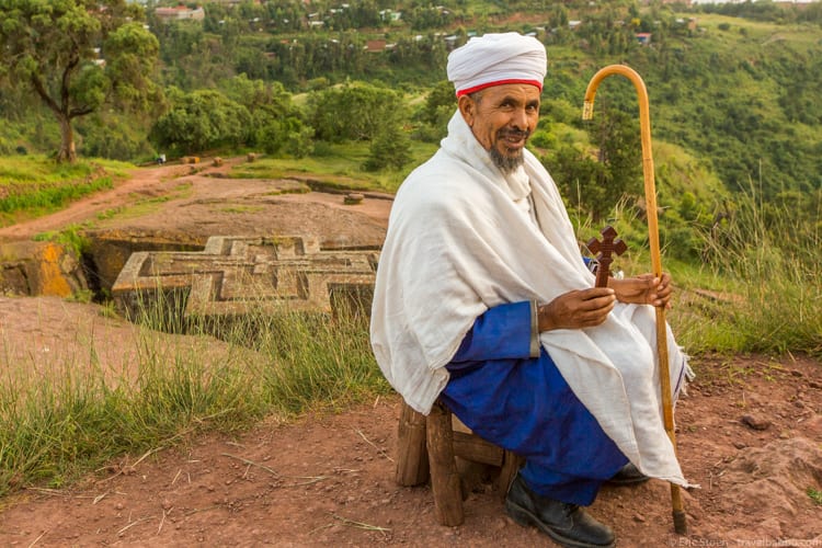 Ethiopia travel: A priest above the Church of Saint George