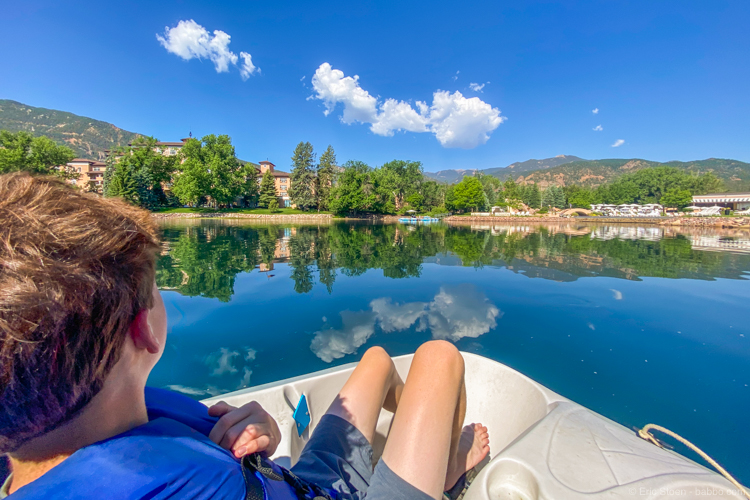 Things to Do in Colorado Springs with Kids: Paddle boating on the Broadmoor's lake (free for guests)