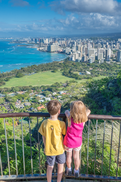 Hawaii with kids - At the top of Diamond Head, looking out over Waikiki