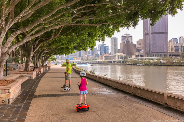 Best kid activities - Riding along the Brisbane Riverwalk on our mini-Segways