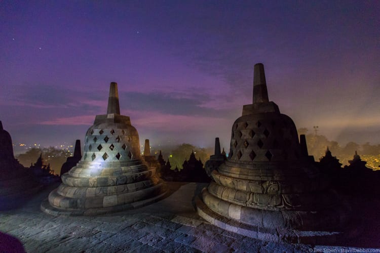 Borobudur - Waiting for the sunrise - before people crowded in around us. 