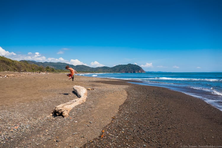 Costa Rica with Kids: Taking a break to play once reaching the ocean