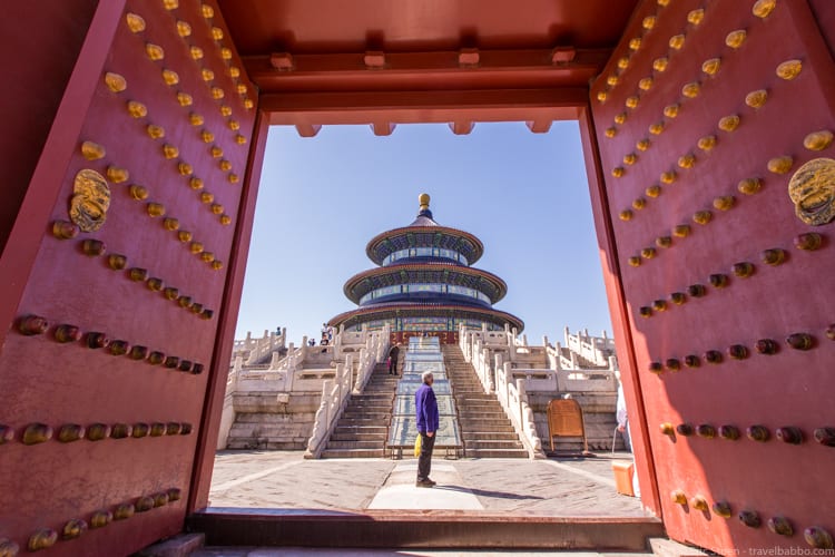 Travel Photography Tips - The Temple of Heaven in Beijing, framed by the temple's large wooden doors
