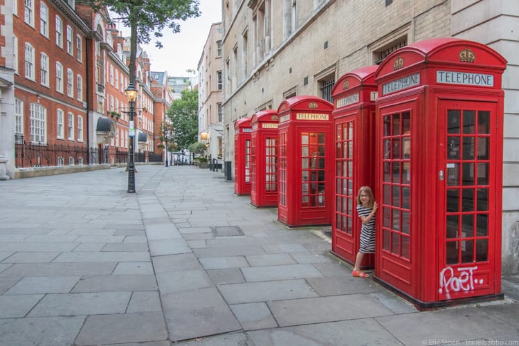 Travel Photography Tips - The kids played at these London phone booths for a good 15 minutes while I snapped away. 