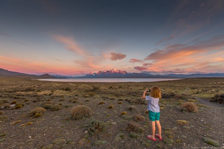 Patagonia with kids: Sunrise from just outside the dining room