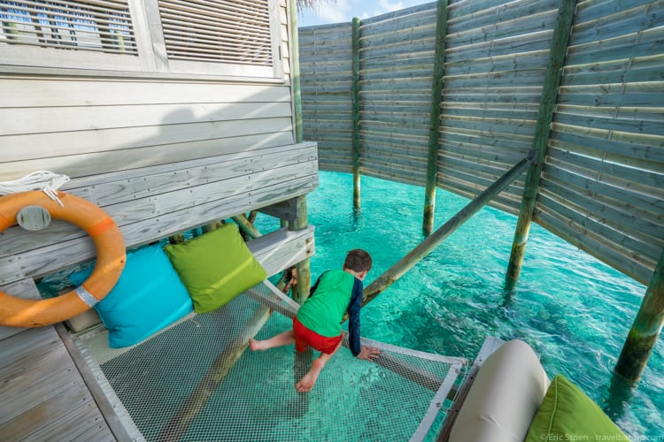 Six Senses Laamu - Watching fish from one of the hammocks on our deck
