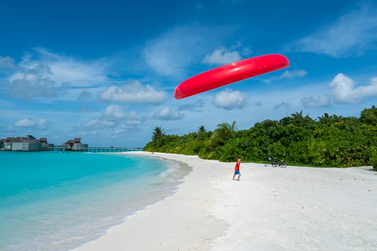 Six Senses Laamu - Frisbee at the beach. Yes I got hit a couple of times trying to get this shot! 