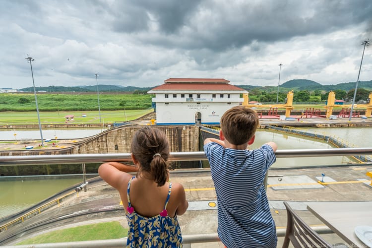 Panama Family Travel - Watching a ship pass through the Miraflores Locks