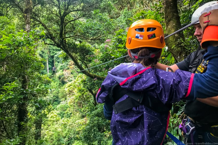 Panama Family Travel - Getting clipped into the zip line