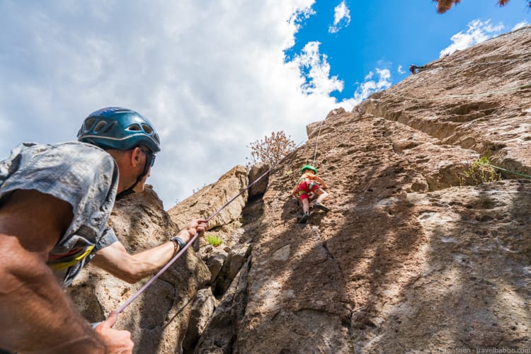 Mammoth Lakes with Kids - Rock climbing with Clay