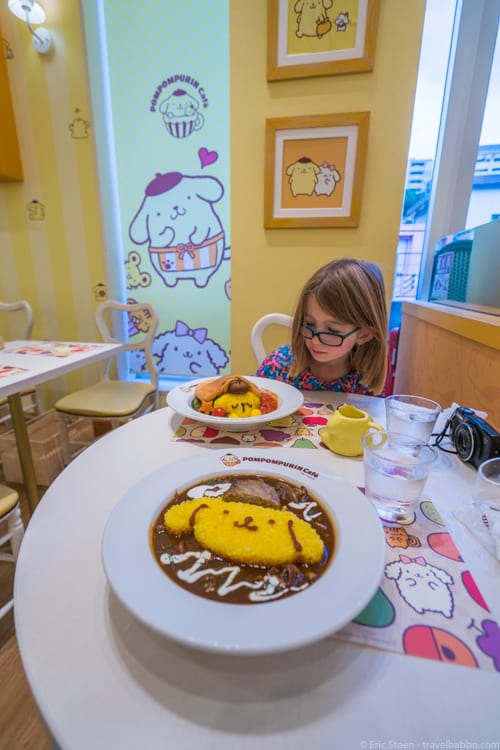Tokyo with Kids - A Pompompurin cafe in Harajuku. It was all about the atmosphere and cute food. 