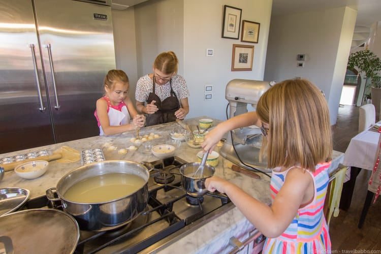 Benefits of traveling with kids: At a cooking class in Venice