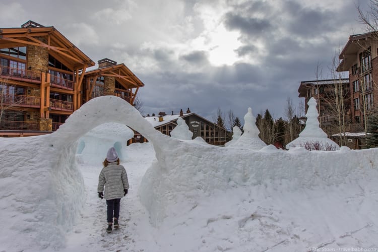 Jackson Hole with Kids: There was a snow sculpture park in Teton Village - which melted quite a bit just during our short time there