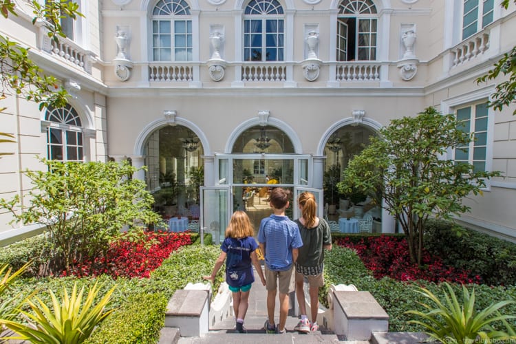 Galapagos with Kids - Walking into Casa Gangotena in Quito