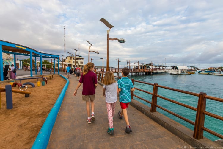 Galapagos with kids - Walking through Puerto Ayora on the way to our ship