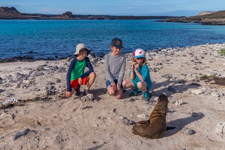 Galapagos with Kids - A sea lion encounter on Sombrero Chino