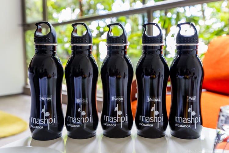 Mashpi Lodge - Water bottles waiting for us in our rooms. The names were a nice touch! 