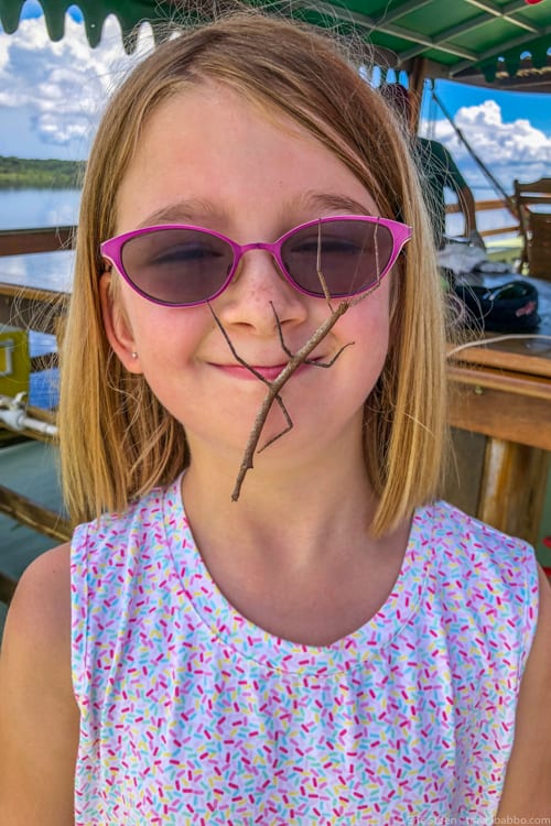 Amazon Rainforest with Kids - With her new favorite insect, a stick bug 