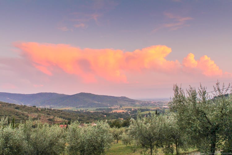 Extended family vacation - We booked a villa in Cortona, Italy (with this view!) a full 10 months before our travel dates. It was perfect for us and for all of our friends and family who visited.