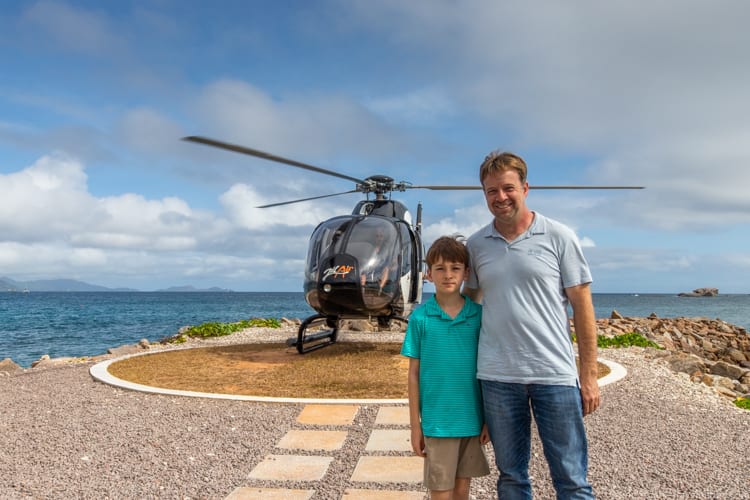 Around the world - Arriving in the Seychelles. We would definitely splurge on the helicopter again!