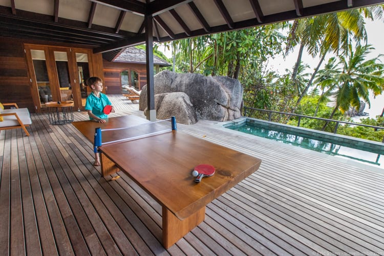 Around the world - Makeshift ping pong at our villa, near our private pool!