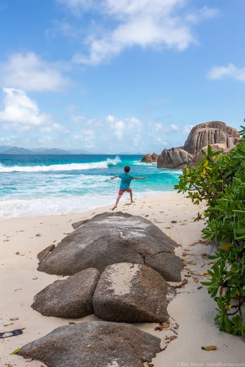 Seychelles with kids - Playing at Grand Anse